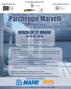 Commissione Giovani: Parcheggio Marvelli: dal progetto al cantiere – Realizzazione del nuovo parcheggio interrato – seminario 27 maggio 2026 dalle 15:30 presso Hotel Savoia – 3 CFP